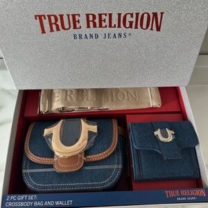 True Religion Denim Crossbody and Wallet Set with Brown Accents